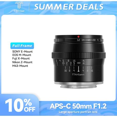 TTArtisan 50mm F1.2 APS-C Manual Focus Camera Lens for SONY E FUJI X Canon M Panasonic Olympus M43 Black