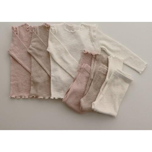 Autumn Childrens Clothes Baby Ruffle Solid Color Suit Long Sleeves Top&Pant Cotton Soft Toddler Spring Clothing