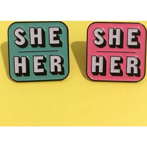 Sale She/Her Enamel Pins Pink Pronoun Pin Brooches Fashion Metal Medal Lapel Badges Backpack Jewelry Accessories 2021