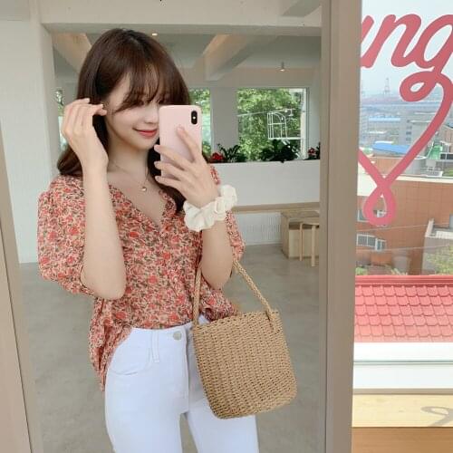 Floral print v neck shirt New Summer femme Casual Vintage Women Blouses Short sleeve chiffon Girls Blouse Women Top femme Blusas