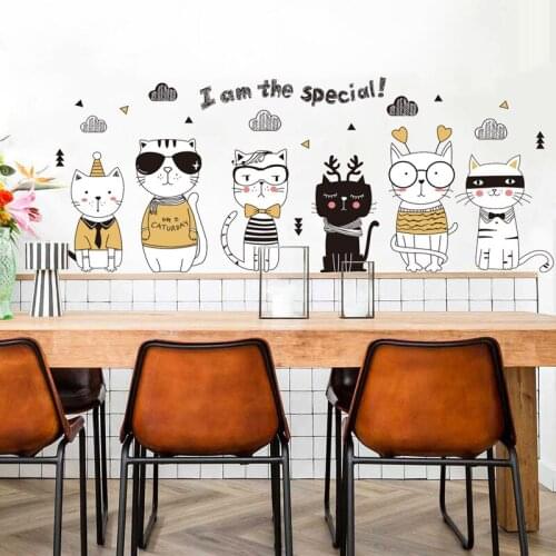 Cartoon Cats Wall Stickers Lovely Animals Home Decor Kids Room Baby Bedroom PVC Art Decals Self Adhesive Poster