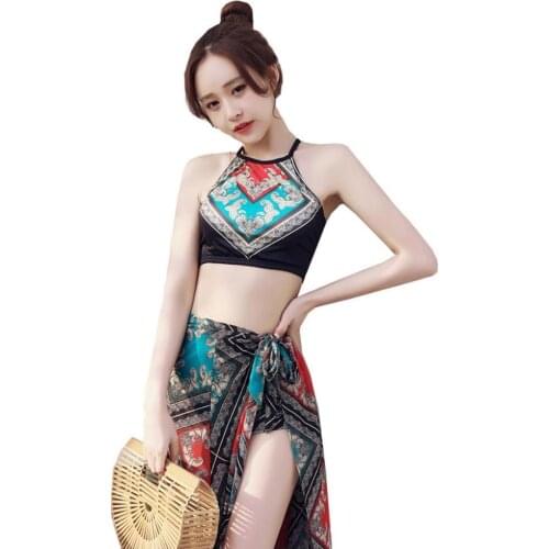 Sexy Women Cross Back Halter Top High Waist Shorts Coverup Swimsuit Wrap Set