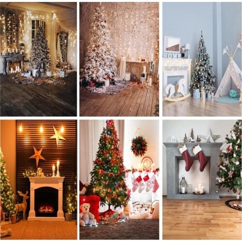 SHUOZHIKE Christmas Theme Indoor Photography Background Christmas tree Fireplace Children Portrait Photo Backdrops 21712 YXSD-11