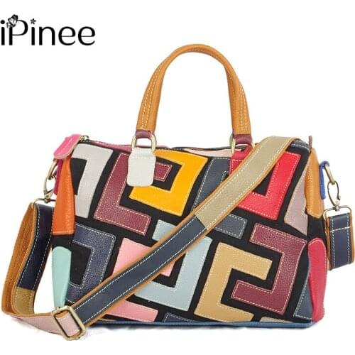 IPinee Women Handbag Fashion Multi-color Cow Leather High Quality Female Shoulder Bag Simple Casual Women Crossbody Bag