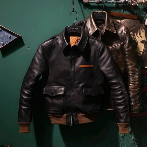Thick 1.8mm Non-Coated Leather A2 Pilot Jacket Vintage Genuine Leather Clothes