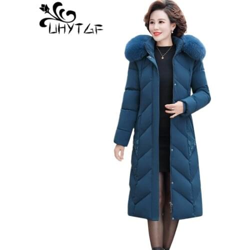 UHYTGF Korean 5XL Plus size Cotton Coat Fashion Embroidery Winter jacket Parker Women 2020 Down jacket Thick warm Outerwear 1808