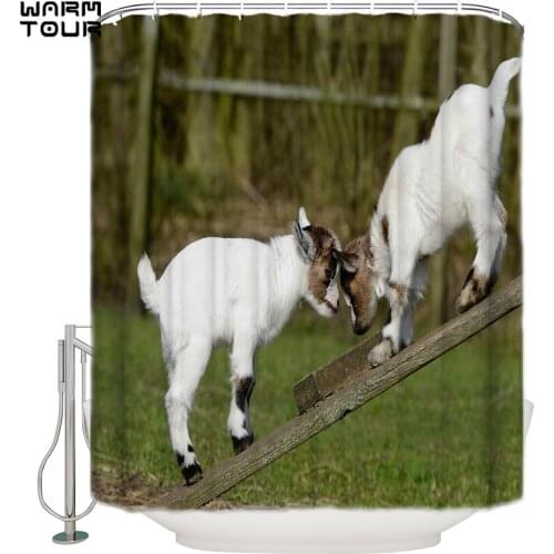 WARMTOUR Shower Curtain Cutty Goats And Puppies Waterproof Shower Curtain Bathroom Decor