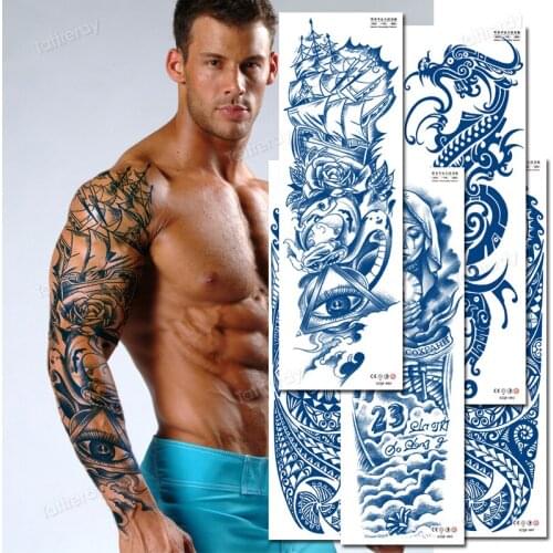 Waterproof temporary tattoos full arm sleeve body tattoo large long lasting safe juice ink tattoo designs totem dragon tribal