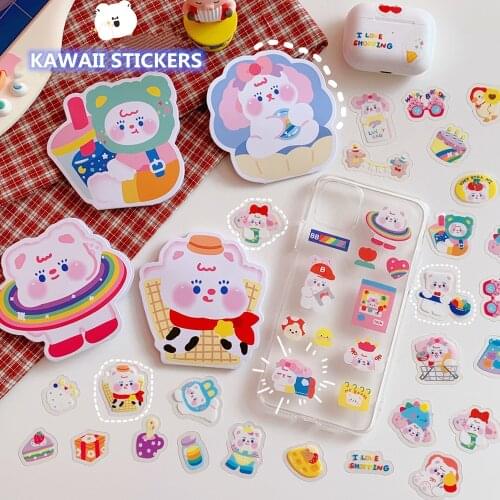 Yisuremia Cute 48pcs/Pack Kawaii Bear Scrapbooking Stickers Decorative Sticker Kids Gift School Office Stationery