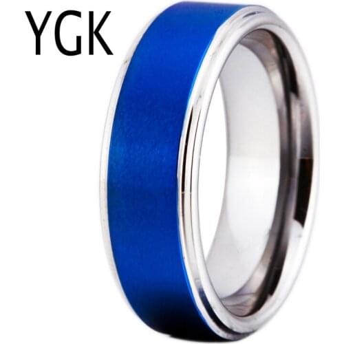 YGK JEWELRY Men Rings Silver With Blue Color Tungsten Ring Factory Direct Lover Wedding Rings Women Comfort Fit Ring Drop Ship