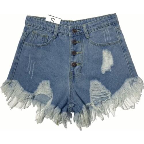 ZG1027 2020 spring summer new women high-waisted button sexy ripped fringe-edge a-line wide-leg denim shorts cheap wholesale