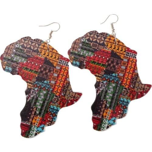 Ethnic Natural Wooden African Map Tribal Club Lady Women Dangle Earrings for womens Ladies girls