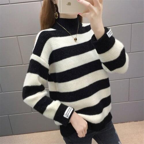 New Half high collar Mink cashmere sweater Knitted pullover sweater Autumn winter warm Sweater Long sleeve pullover female Tops