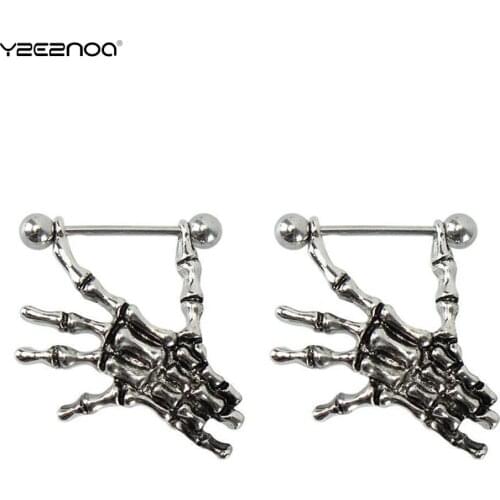 1PCS Unisex Sexy Belly Body Piercing Jewelry Punk Skeleton Skull Hand Shield Nipple Bar Navel Belly Button Rings