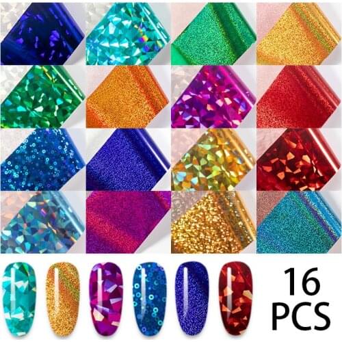 16pcs Foil for nails 4*20CM Holographic Foil for manicure Transfer Foil Sticker For Nails Wraps Slider Sticker Foil