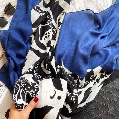 2020 Luxury Brand Autumn Ombre Abstract Floral Viscose Shawl Scarf Lady High Quality Print Headband Pashminas Stole Muslim Hijab