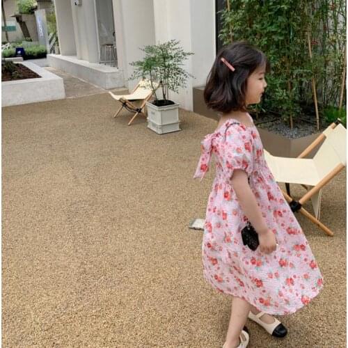 2021 Korea style girls printed dress fashion cotton shorts sleeve summer girls dresses