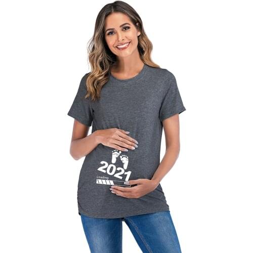 4# Baby Loading 2021 Printed Pregnant T Shirt Maternity Sleeve T-shirt Pregnancy Announcement Shirt New Mom Tshirts Clothes