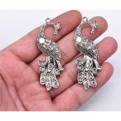 4pcs 58x20mm Antique Silver Plated PeacockCharm Making DIY Handmade Jewelry