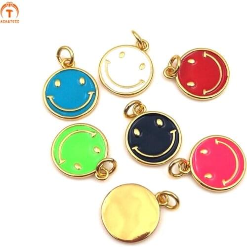 5pcs Gold Brass Smiling Face Round Pendant Red Black Pink Blue Cute Cartoon Colours Pendants For Women Necklace Bracelet Jewelry