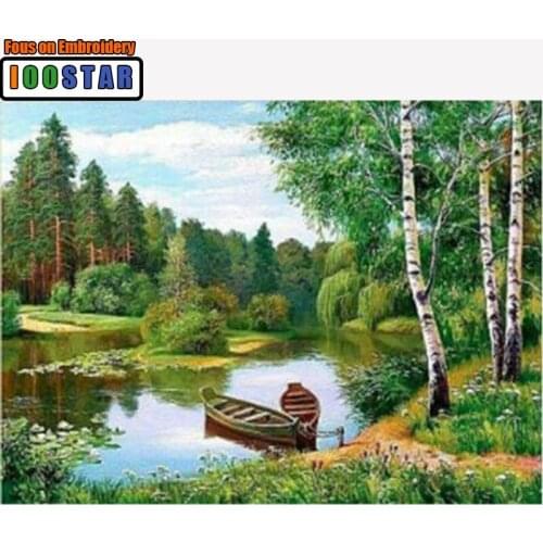 DIY diamond painting landscape handmade full diamond embroidery lake forest 5d square diamond mosaic full paste pattern Beads