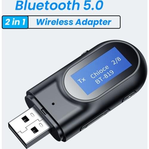 2-IN-1 USB Dongle Bluetooth 5.0 Audio Receiver Transmitter With LCD Display Mini 3.5mm AUX RCA Wireless Adapter With MIC For TV