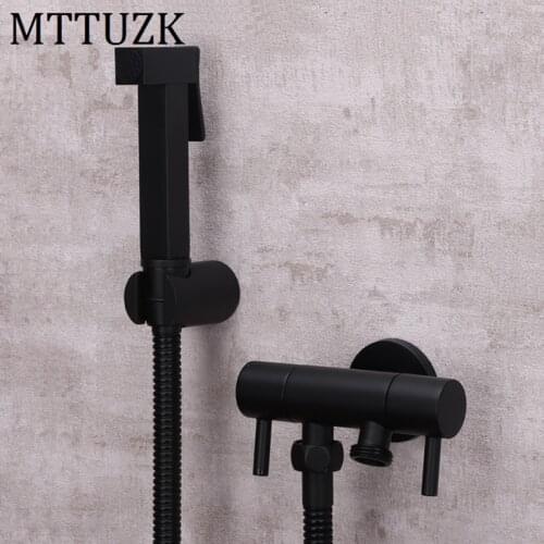 MTTUZK Mtte Black Square Bidet Bathroom Hand Shower Bidet Toilet Sprayer Hygienic Shower Bidet Tap Wall Mounted Bidet Faucet Set