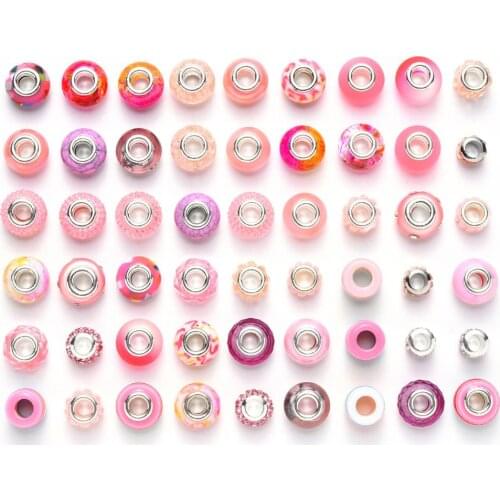 54pcs/bag Acrylic & Resin & Polymer Clay Rhinestone European Beads Mixed Color Large Hole Beads with Silver Color Core Hole: 5mm