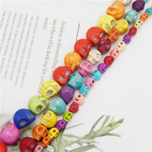 Julie Wang 6/10/12mm Skull Beads Artificial Stone Mixed Colors Spacer Beads Bracelet Necklace Jewelry Making Accessory