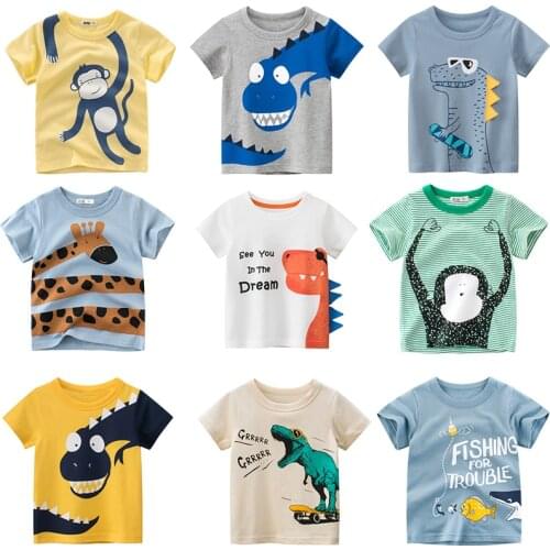Childrens Summer T- Shirts Toddler Boys Cartoon Dinosaur Print Tops Graphic Clothes