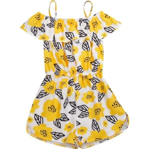 1-5Y Toddler Kids Baby Girls Fresh Suspender Jumpsuit Flower Pattern One Piece Short Pants