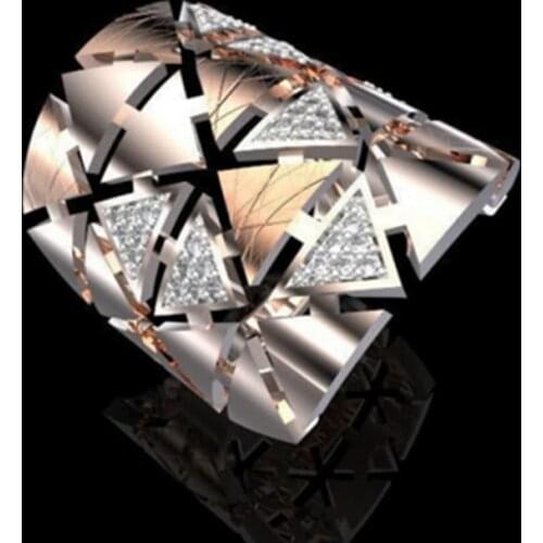 Fashion Double-color Geometric Finger Rings For Women Stylish Hollow Out Filled Zircon Wedding Band Men Ring Party Jewelry Gifts