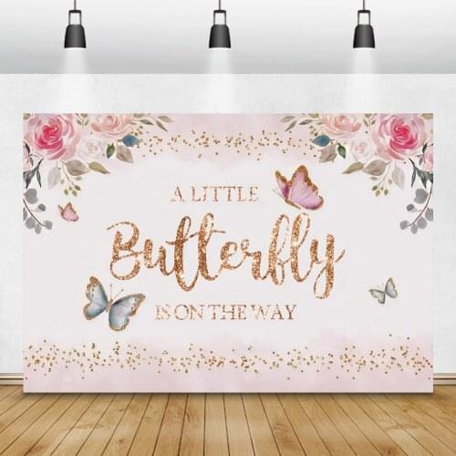 Laeacco Newborn Backgrounds A Little Butterfly is On the Way Flowers Glitters Baby Birthday Photography Backdrops Photo Studio