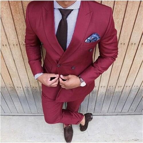 JELTONEWIN Smoking Burgundy Double Breasted Mens Suits Peaked Lapel Blazer Groom Tuxedos Wedding Prom Party Slim Fit 2 Pieces
