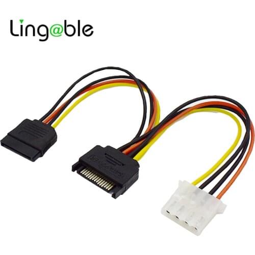 Lingable SATA Power Splitter Cable SATA 15Pin Male to Molex 4 Pin Female + 15Pin Female for IDE to Serial ATA SATA Hard Drive