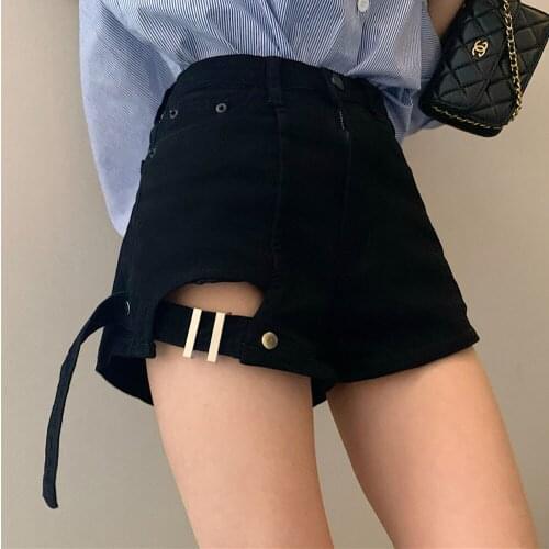 Short Women Denim Solid High Waist Pockets Patchwork Students Zipper short pants
