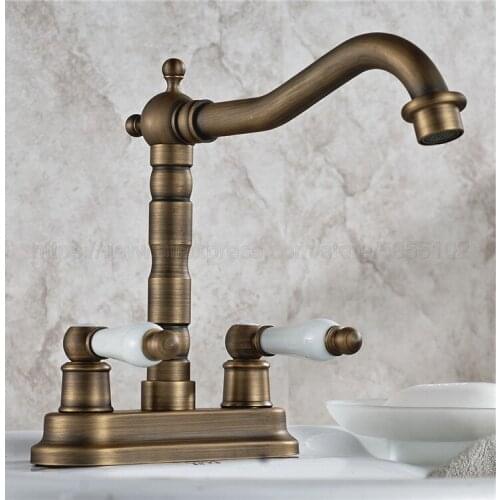 Basin Faucet Antique Brass Faucet Sink Mixer Tap Swivel Spout Vessel Faucet Hot Cold Water Bathroom Faucet znf427