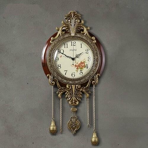 Creative living room clock wall clock household European classical new Chinese solid wood mute pendulum wall clock LB32811