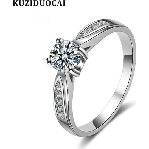 Kuziduocai New Fashion Jewelry Dazzling Zircon Stainless Steel Elegant Wedding Bride Party Rings For Women Anillos Accessories