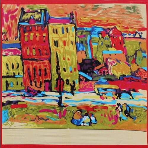 Hot Van Gogh Red House Painting Square Scarves Ladys Silk Scarfs Shawls Kerchief Luxury Artistic Wraps Summer Multicolor 90*90cm