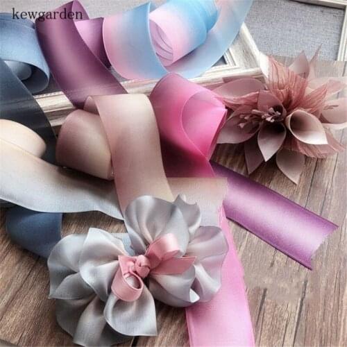 Kewgarden 1.5" 38mm Color Gradient Voile Ribbons DIY Bow Corsage Hair Accessories Handmade Tape Flower Packing Riband 10 Meters