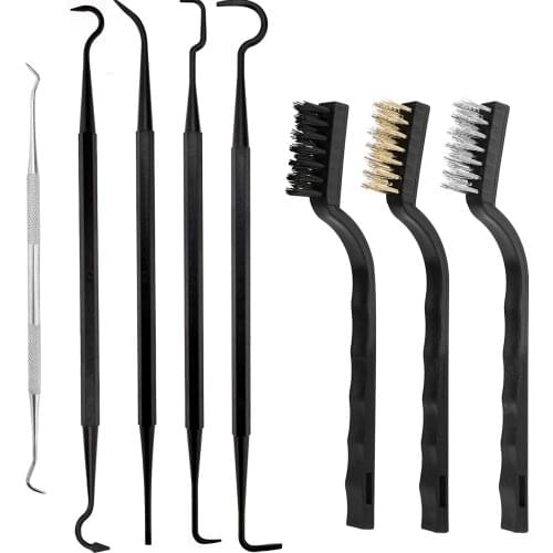 Mini wire brush and pick kit, curved handle copper nylon steel brush and metal pick for cleaning welding slag and rust