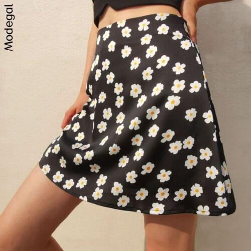 Modegal Womens Summer Satin Floral Leopard Print Mini Skirt High Waist A Line Zipper Sexy Bodycon Short Skirt