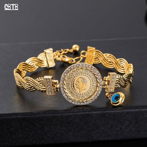 Trendy Charm Crystal Evil Eye Exquisite Jewelry Coin Bracelet Muslim Islam Woman New Religion Fashion Bracelet Accessories Gift