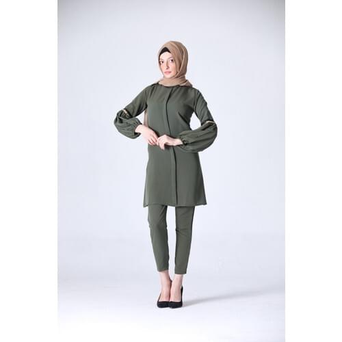 Muslim Women 'S Sequin Detailed Trousers Tunic Dual Hijab Suit