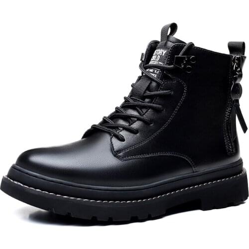 2021 Autumn&Winter Man Fashion Boots Quality Cow Leather Shoes Breather Anti-slip 38-44 Anti-Slip Man Zipper Boots