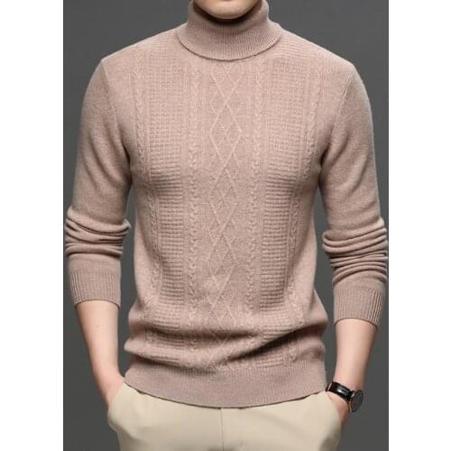 Man Thick 100% Merino Wool Sweater Winter Fashion High Collar Cashmere Sweaters Long Sleeve Slim Fit Soft Wool Jumper