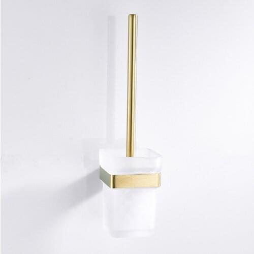 304 Stainless Steel Toilet Brush Holder Set Brushed Gold Square Holder Bathroom Accessories WC Brush Bathroom Hardware