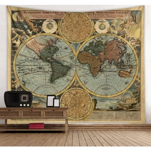 Polyester World Map Print Wall Hanging Boho Tapestry Colorful Map Mandala Wall Tapestry Beach Towel Blanket Yoga Sleeping Pad