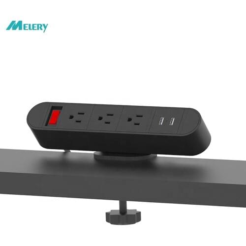 Tabletop Socket US Plug Desk Edge Clamp on Power Strip Electrical Sockets 3 Way Outlet Table Mountable USB Data Hub Home Office